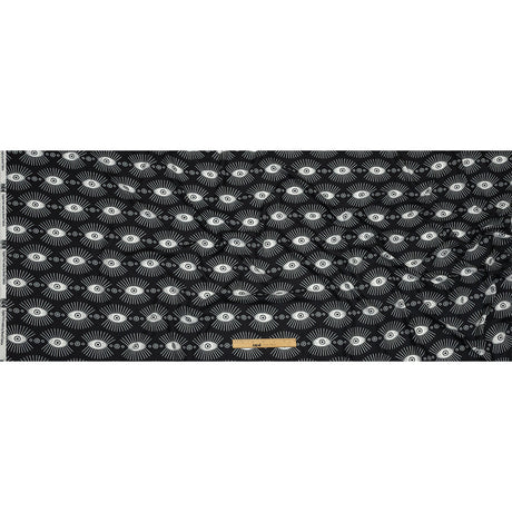 Rayon Batiste - Black and WhiteLines of Eyes - Tell Tale Print - Mood Exclusive Nevermore Collection