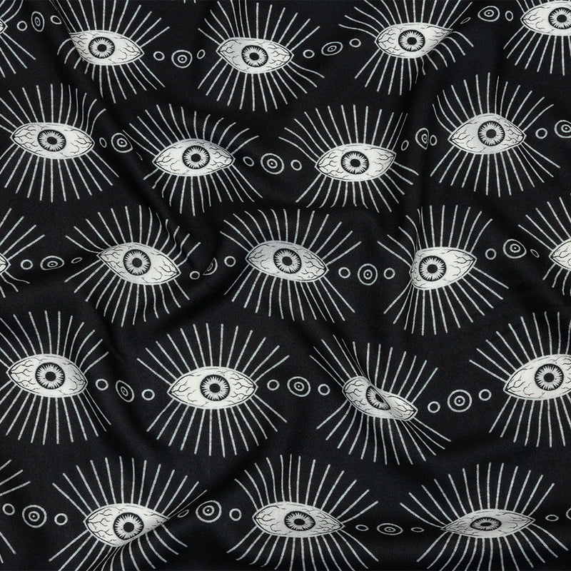 Rayon Batiste - Black and WhiteLines of Eyes - Tell Tale Print - Mood Exclusive Nevermore Collection