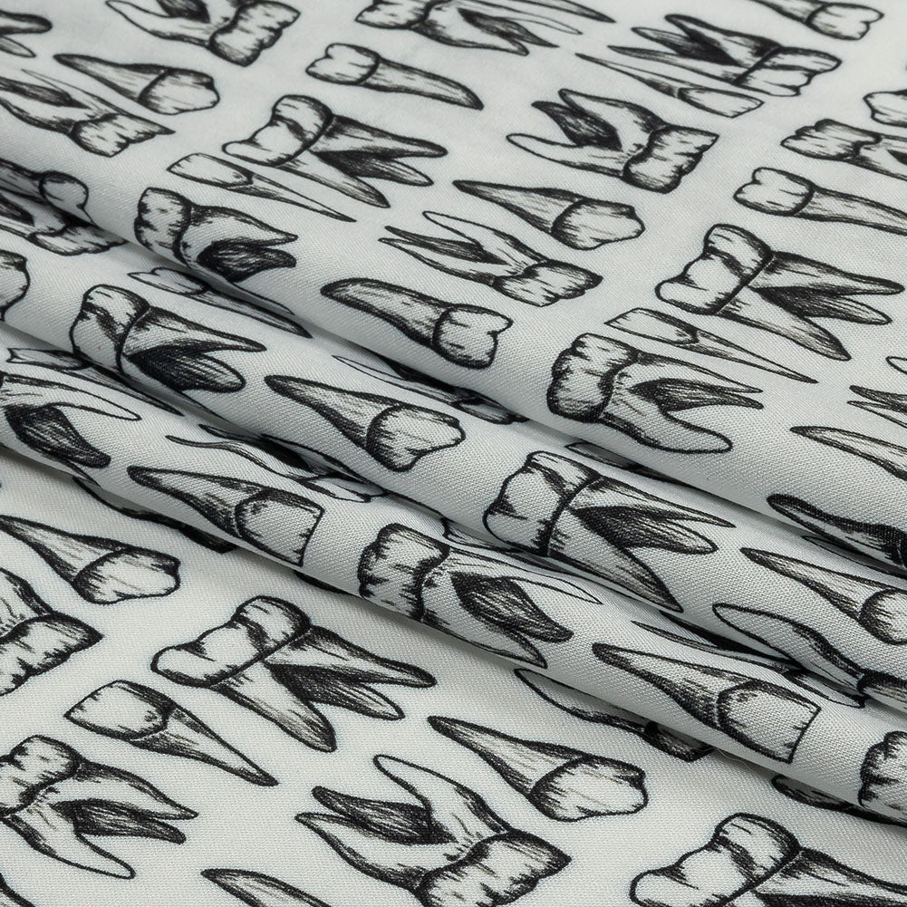 Rayon Batiste - White and Black Teeth - Berenice Print - Mood Exclusive Nevermore Collection
