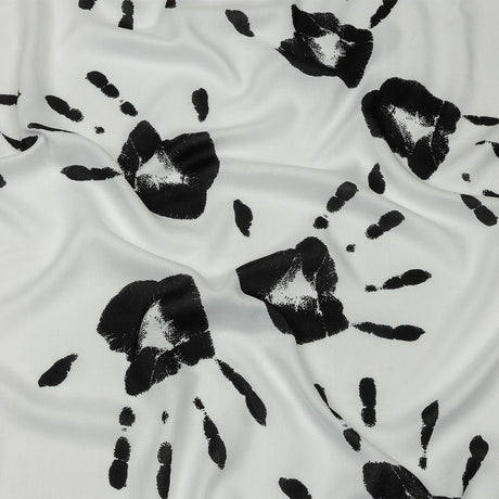 Rayon Batiste - Black and White Handprints - Bakersfield Print - Mood Exclusive Abandoned Collection