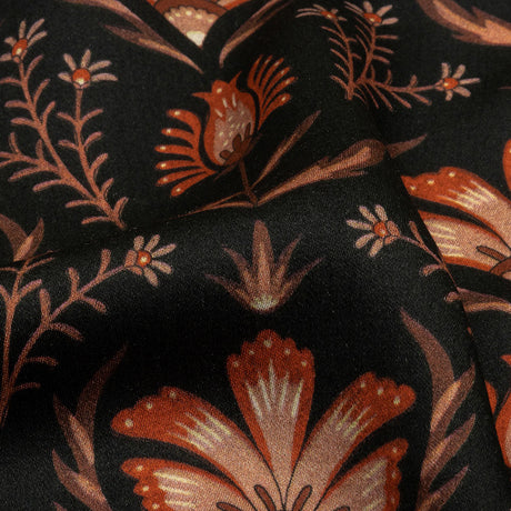 Rayon Challis - Black and Orange Floral - Watching the Fire Print - Mood Exclusive Rockland Collection