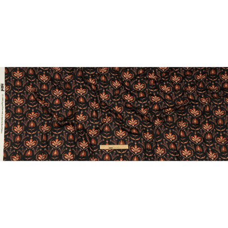 Rayon Challis - Black and Orange Floral - Watching the Fire Print - Mood Exclusive Rockland Collection