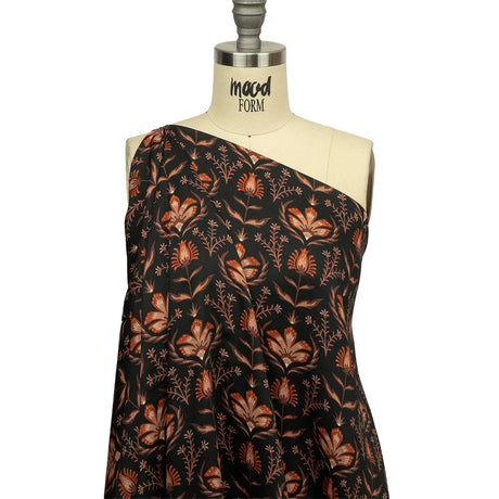 Rayon Challis - Black and Orange Floral - Watching the Fire Print - Mood Exclusive Rockland Collection