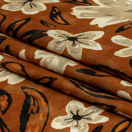Rayon Challis - Burnt Orange Painterly Floral - Orange Wildflower Walk Print - Mood Exclusive Rockland Collection