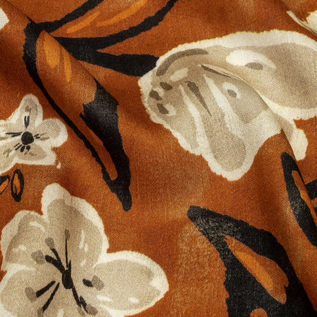 Rayon Challis - Burnt Orange Painterly Floral - Orange Wildflower Walk Print - Mood Exclusive Rockland Collection
