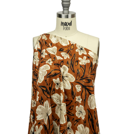 Rayon Challis - Burnt Orange Painterly Floral - Orange Wildflower Walk Print - Mood Exclusive Rockland Collection