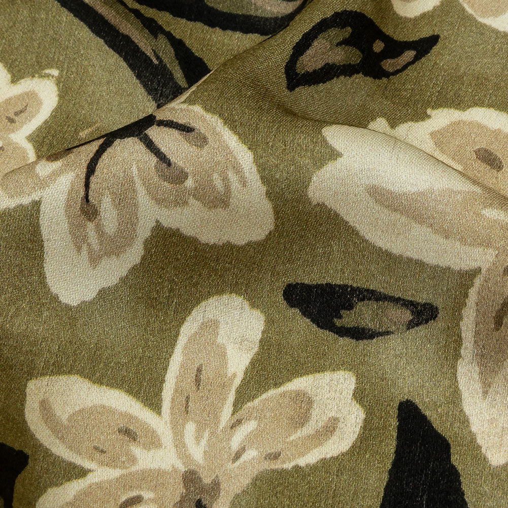 Rayon Challis - Light Green Painterly Floral - Green Wildflower Walk Print - Mood Exclusive Rockland Collection