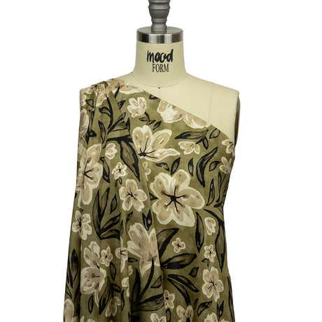 Rayon Challis - Light Green Painterly Floral - Green Wildflower Walk Print - Mood Exclusive Rockland Collection