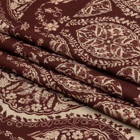 Rayon Challis - Beige and Burgundy Paisley - Impressions in Time Print - Mood Exclusive Rockland Collection