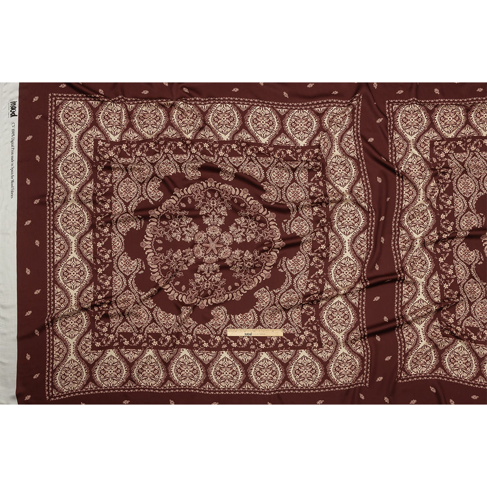 Rayon Challis - Beige and Burgundy Paisley - Impressions in Time Print - Mood Exclusive Rockland Collection