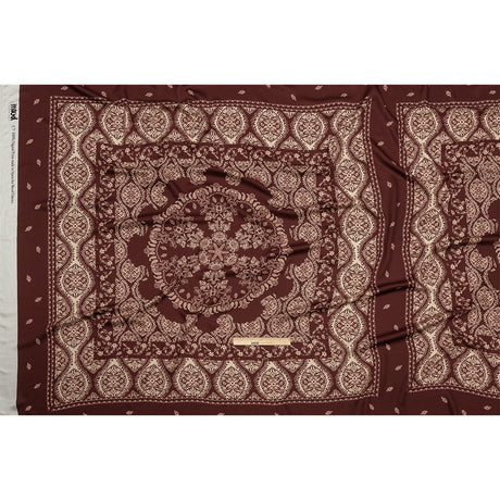 Rayon Challis - Beige and Burgundy Paisley - Impressions in Time Print - Mood Exclusive Rockland Collection