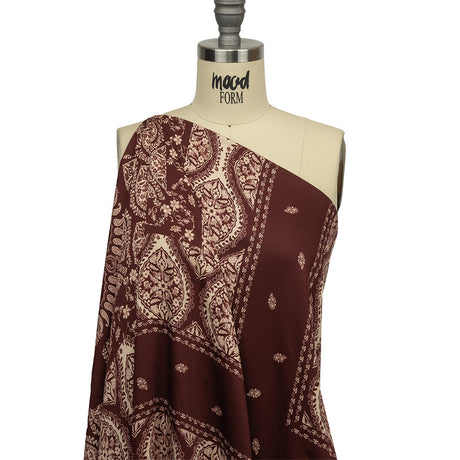Rayon Challis - Beige and Burgundy Paisley - Impressions in Time Print - Mood Exclusive Rockland Collection