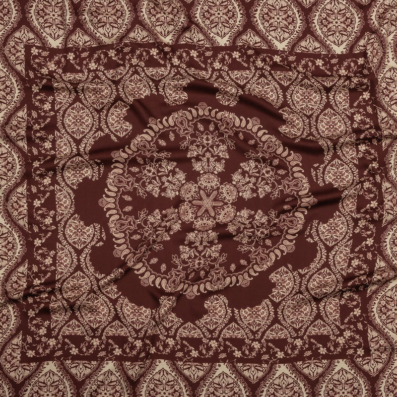 Rayon Challis - Beige and Burgundy Paisley - Impressions in Time Print - Mood Exclusive Rockland Collection