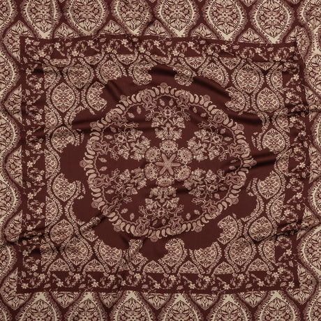 Rayon Challis - Beige and Burgundy Paisley - Impressions in Time Print - Mood Exclusive Rockland Collection
