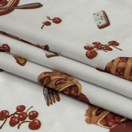 Rayon Challis - White Cherry Pies - Baked Fresh Print - Mood Exclusive Rockland Collection