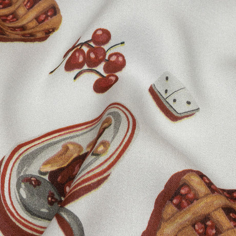 Rayon Challis - White Cherry Pies - Baked Fresh Print - Mood Exclusive Rockland Collection
