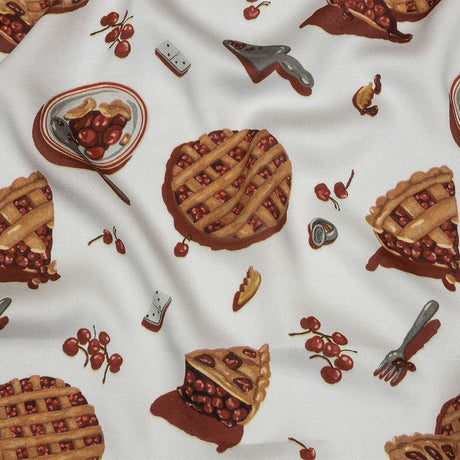 Rayon Challis - White Cherry Pies - Baked Fresh Print - Mood Exclusive Rockland Collection