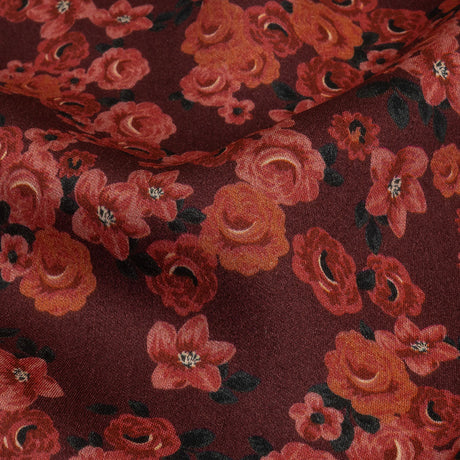 Rayon Challis - Red Floral - Rose Garden Romance Print - Mood Exclusive Rockland Collection