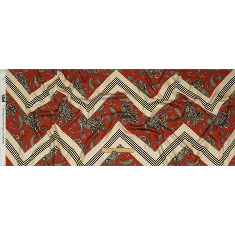 Rayon Challis - White and Orange Paisley and Chevron - Well Travelled Trails Print - Mood Exclusive Rockland Collection