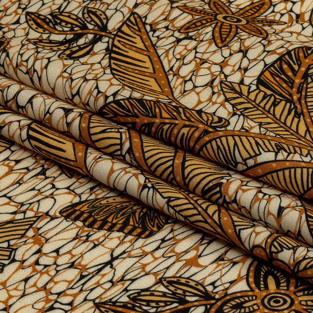 Rayon Challis - Orange and White Palm Trees - Sunny Summers Print - Mood Exclusive Rockland Collection