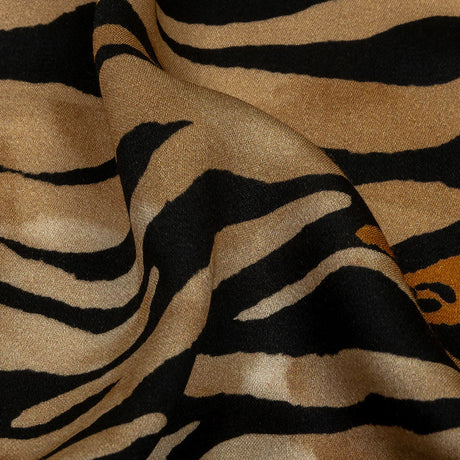 Rayon Challis - Beige and Black Wings and Tiger Stripes - Wild Wonders Print - Mood Exclusive Rockland Collection