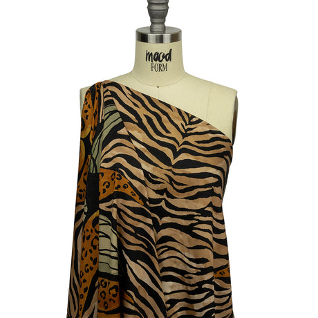 Rayon Challis - Beige and Black Wings and Tiger Stripes - Wild Wonders Print - Mood Exclusive Rockland Collection