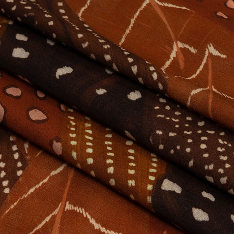 Rayon Challis - Brown and Orange Decorated Diagonal Stripes - Wind in Your Wings Print - Mood Exclusive Rockland Collection