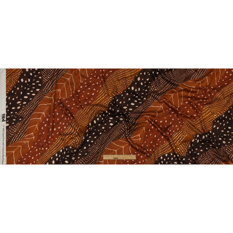 Rayon Challis - Brown and Orange Decorated Diagonal Stripes - Wind in Your Wings Print - Mood Exclusive Rockland Collection