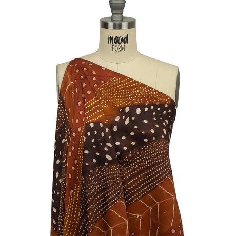 Rayon Challis - Brown and Orange Decorated Diagonal Stripes - Wind in Your Wings Print - Mood Exclusive Rockland Collection