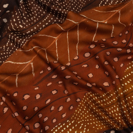 Rayon Challis - Brown and Orange Decorated Diagonal Stripes - Wind in Your Wings Print - Mood Exclusive Rockland Collection