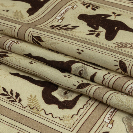 Rayon Challis - Beige and Brown Yoga Cards - Finding Balance Print - Mood Exclusive Rockland Collection