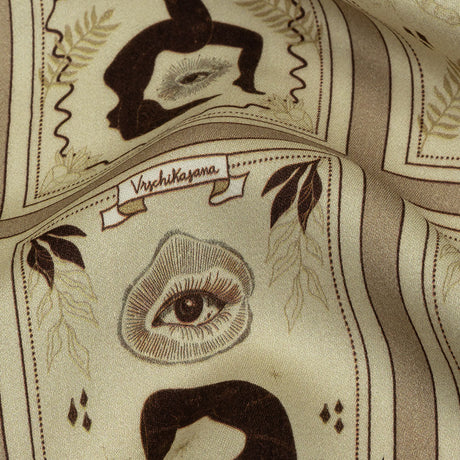 Rayon Challis - Beige and Brown Yoga Cards - Finding Balance Print - Mood Exclusive Rockland Collection