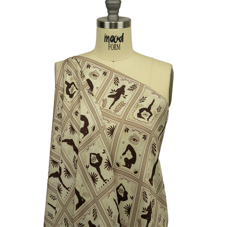 Rayon Challis - Beige and Brown Yoga Cards - Finding Balance Print - Mood Exclusive Rockland Collection