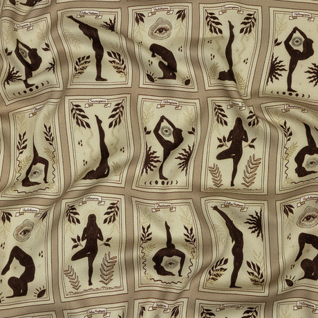 Rayon Challis - Beige and Brown Yoga Cards - Finding Balance Print - Mood Exclusive Rockland Collection