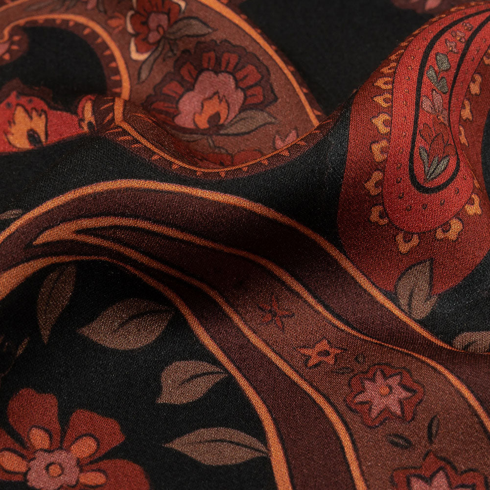 Rayon Challis - Black and Red Paisley - Kaleidoscope Dreams Print - Mood Exclusive Rockland Collection