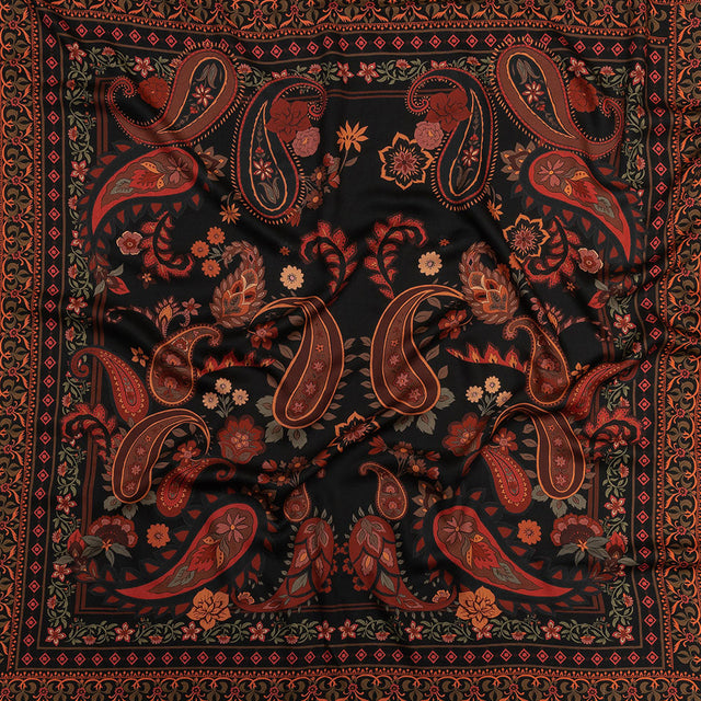 Rayon Challis - Black and Red Paisley - Kaleidoscope Dreams Print - Mood Exclusive Rockland Collection