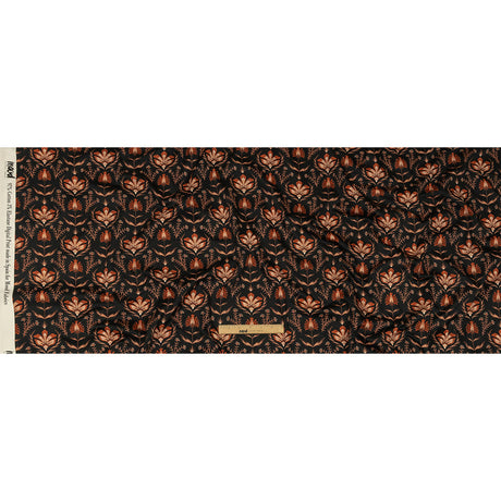 Stretch Cotton Sateen - Black and Orange Floral - Watching the Fire Print - Mood Exclusive Rockland Collection