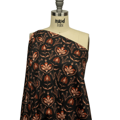 Stretch Cotton Sateen - Black and Orange Floral - Watching the Fire Print - Mood Exclusive Rockland Collection