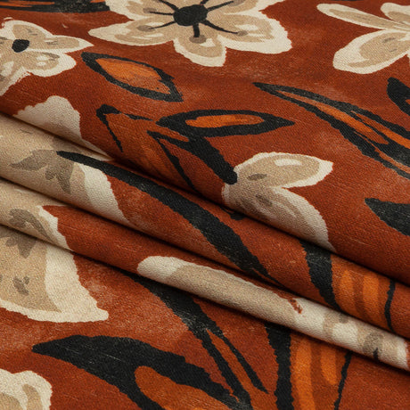 Stretch Cotton Sateen - Burnt Orange Painterly Floral - Orange Wildflower Walk Print - Mood Exclusive Rockland Collection