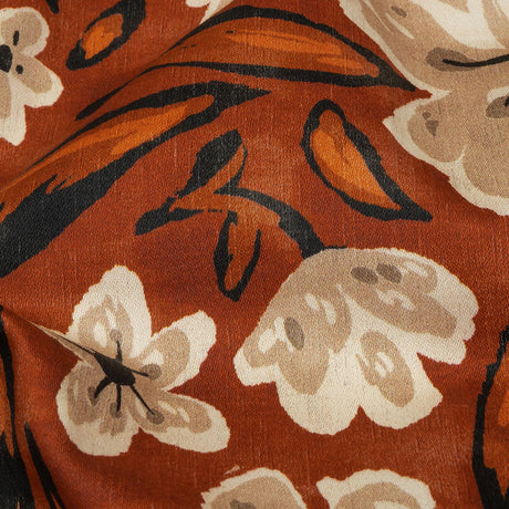 Stretch Cotton Sateen - Burnt Orange Painterly Floral - Orange Wildflower Walk Print - Mood Exclusive Rockland Collection