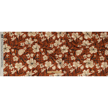 Stretch Cotton Sateen - Burnt Orange Painterly Floral - Orange Wildflower Walk Print - Mood Exclusive Rockland Collection