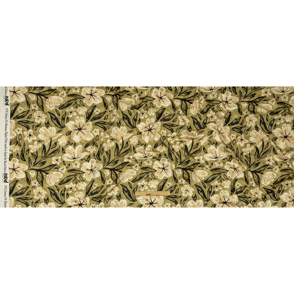 Stretch Cotton Sateen - Light Green Painterly Floral - Green Wildflower Walk Print - Mood Exclusive Rockland Collection
