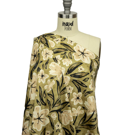 Stretch Cotton Sateen - Light Green Painterly Floral - Green Wildflower Walk Print - Mood Exclusive Rockland Collection