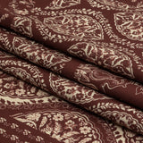 Stretch Cotton Sateen - Beige and Burgundy Paisley - Impressions in Time Print - Mood Exclusive Rockland Collection