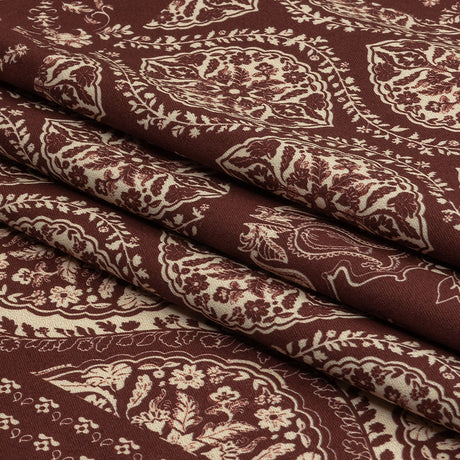 Stretch Cotton Sateen - Beige and Burgundy Paisley - Impressions in Time Print - Mood Exclusive Rockland Collection
