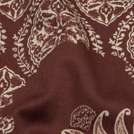 Stretch Cotton Sateen - Beige and Burgundy Paisley - Impressions in Time Print - Mood Exclusive Rockland Collection