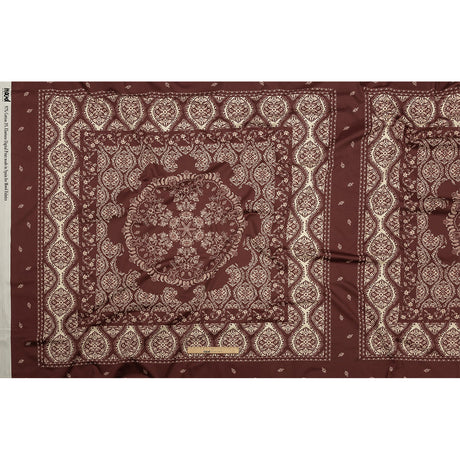 Stretch Cotton Sateen - Beige and Burgundy Paisley - Impressions in Time Print - Mood Exclusive Rockland Collection