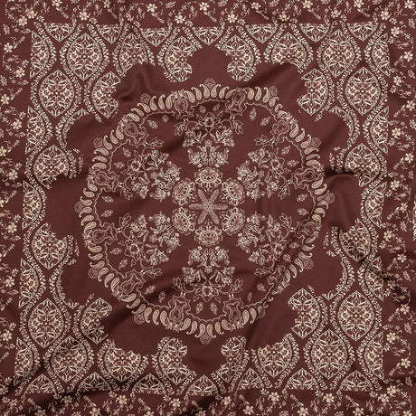 Stretch Cotton Sateen - Beige and Burgundy Paisley - Impressions in Time Print - Mood Exclusive Rockland Collection