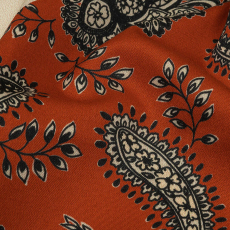 Stretch Cotton Sateen - White and Orange Paisley and Chevron - Well Travelled Trails Print - Mood Exclusive Rockland Collection
