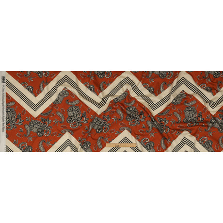 Stretch Cotton Sateen - White and Orange Paisley and Chevron - Well Travelled Trails Print - Mood Exclusive Rockland Collection